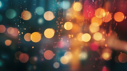 Fototapeta premium Rainy Night City Lights Bokeh Abstract Background