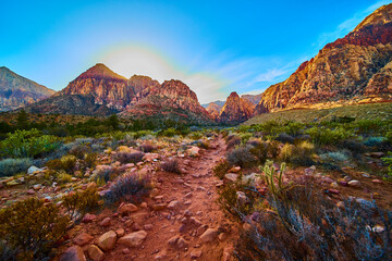 Red Rock Canyon Sunrise Trekking Path Eye-Level View