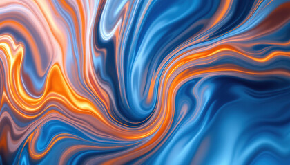 Abstract Blue Orange Swirling Liquid Marble Texture