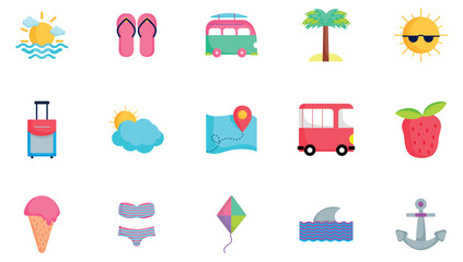Set of vector summer icons with white background