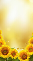 Obraz premium Vibrant sunflowers surround a bright and cheerful background in a vivid summer setting. Vertical HD background.