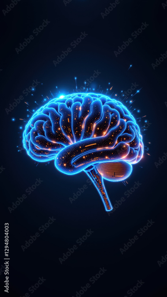Poster ai brain concept art with neurons and neural network imagery.