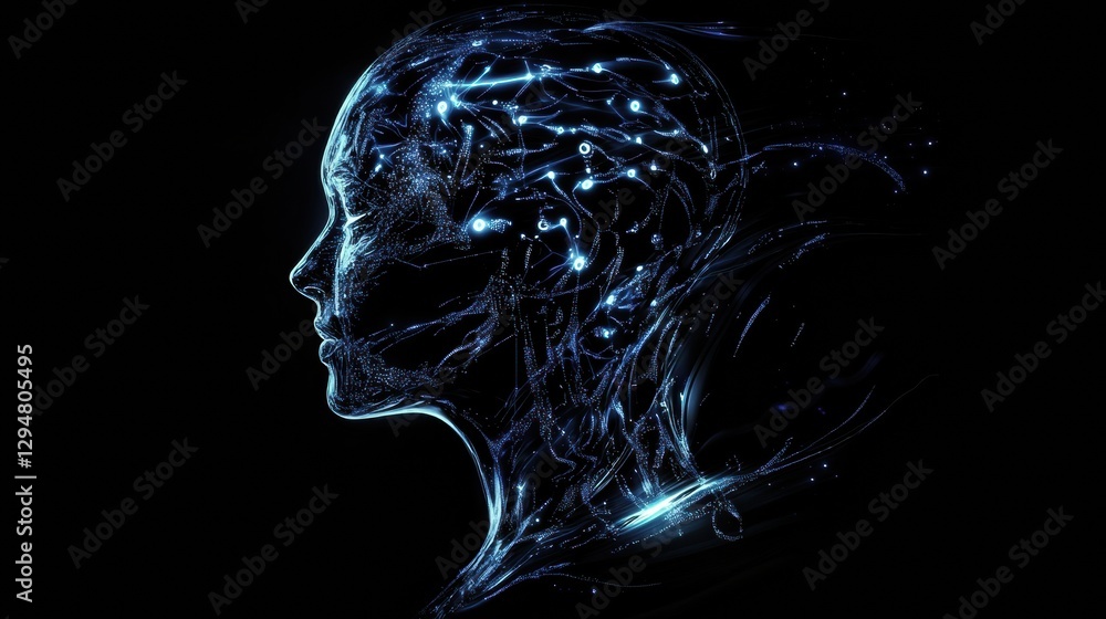 Poster Exploring the fusion of human intellect and artificial intelligence in a cosmic cyberpunk realm. Generative AI