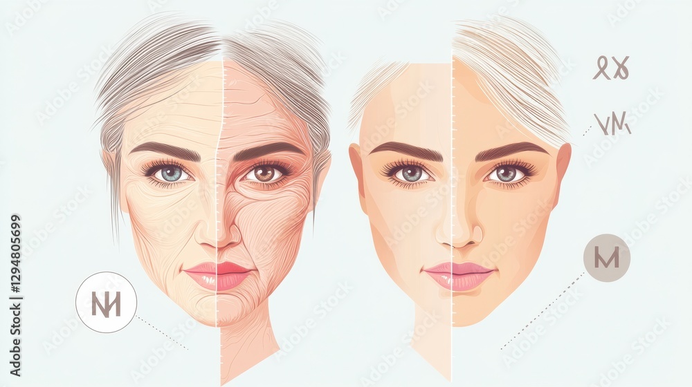 Aufkleber Understanding skin aging and the impact of Botox on wrinkles and appearance over time. Generative AI