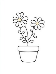 An appealing illustration displaying two vibrant daisy flowers with light yellow centers and green stems, presenting a lively and cheerful ambiance in a pot.