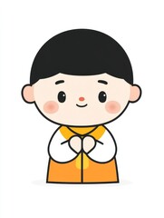 This colorful illustration shows a charming boy in traditional attire with a warm smile and welcoming gesture, representing kindness and cultural traditions among communities.