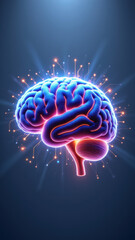 Fototapeta premium A digital illustration showcasing artificial general intelligence with a detailed brain structure emitting rays of light and energy.