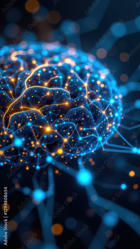 Poster an artistic representation of an ai brain with glowing synapses.