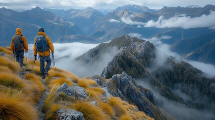 A group of friends conquer the top of the mountain