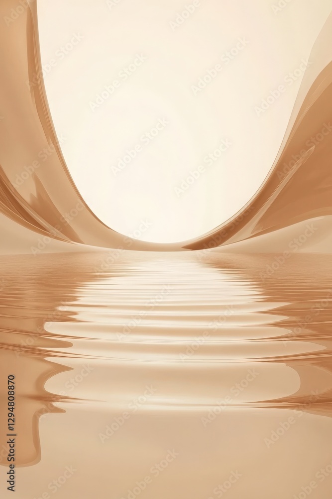 Poster abstract beige solt caramel tones waves. beige abstract background with flowing shapes and water ref