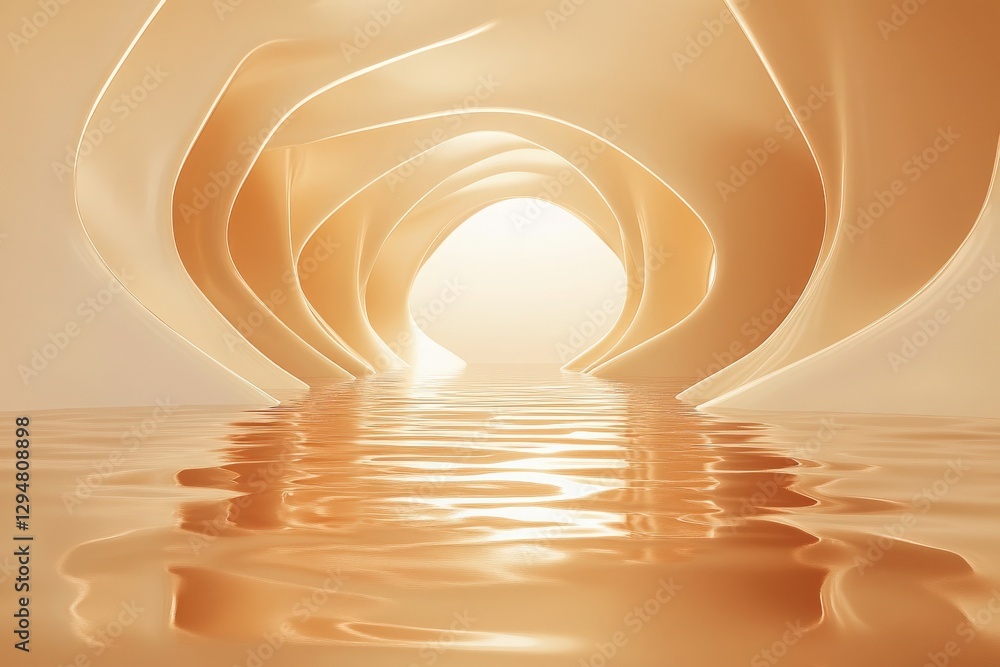 Poster abstract watery solt caramel tones backdrop. an elegant rippled water scene surrounded by abstract s
