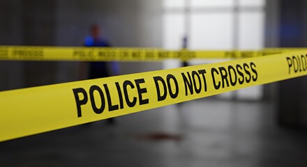 Yellow Police Tape Crime Scene Investigation Indoor Blurred Background