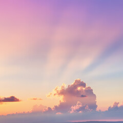 Tranquil sky at sunset with pastel clouds glowing sun rays scenic nature landscape peaceful atmosphere dreamy evening