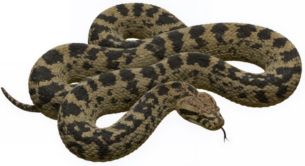 Fototapeta premium Detailed Tianoboa Snake Illustration: Dark Olive-Green Reptile Coiled on White Background