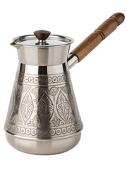 Turkish coffee pot isolated, traditional cezve, coffee brewing, coffee culture