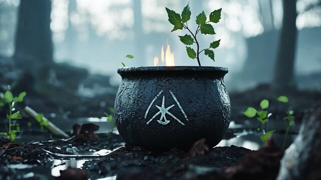 Forest cauldron fire plant magic fantasy game