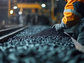 Coal Mining: A Worker's Hands Carefully Handling Coal