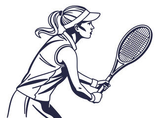 Stylish Female Tennis Player in Motion. Vector Art Design