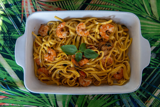 delicious and juicy shrimp noodles in vibrant colors