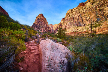 Red Rock Canyon Sandstone Cliffs and Trail Eye-Level Perspective