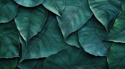 Fototapeta premium Close-up of lush green tropical leaves with intricate veins and natural texture