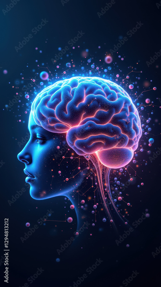 Aufkleber a graphical representation of artificial general intelligence with a human-like face and brain image