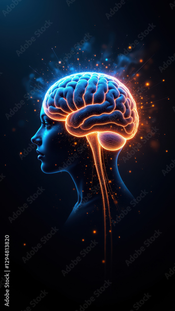 Poster a striking visual representation of artificial general intelligence with a human-like brain emanatin