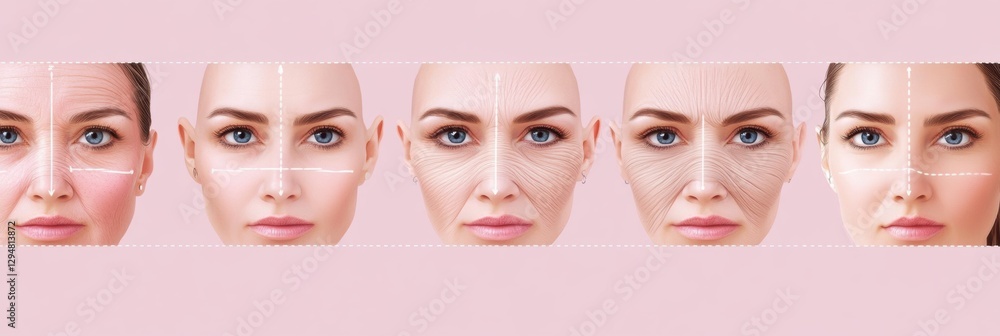 Poster gradual aging of skin and the impact of botox on reducing wrinkles throughout the years. generative 