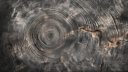 Fototapeta premium Aged tree rings with deep cracks revealing natural wood patterns and textures