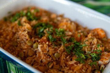 Seafood risotto with shrimp on rice