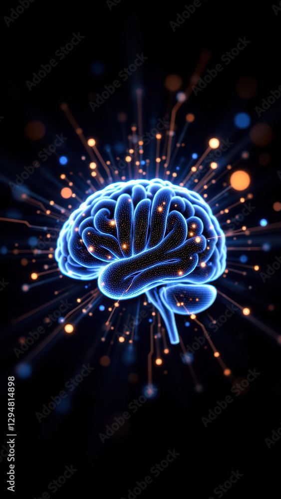 Poster brain with digital circuitry representing artificial general intelligence (agi).
