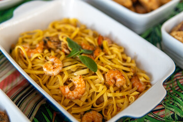 Delicious tagliatelle with shrimp sauce
