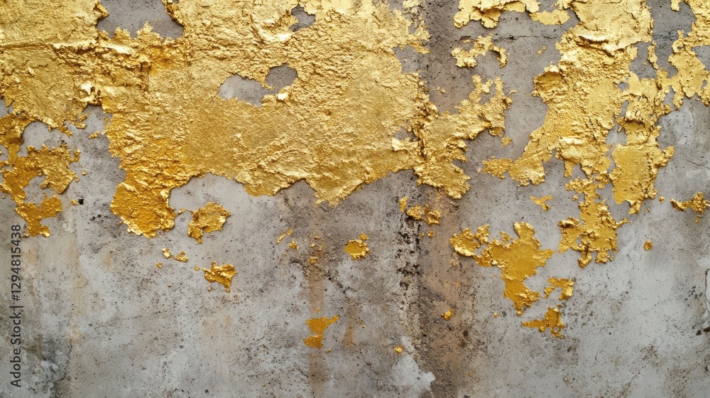Poster An artistic display of gold paint elegantly contrasts with the rough, worn texture of a concrete wall. This striking combination transforms a mundane surface into a captivating visual masterpiece
