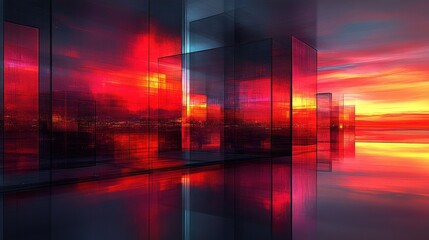 Abstract Glass Structures Reflecting Vibrant Sunset Colors