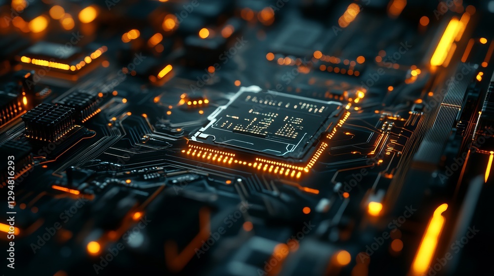 Poster abstract technology background digital circuit board glowing orange lines modern futuristic design h