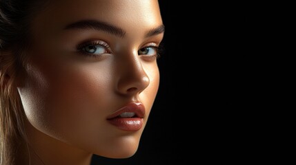 Modern beauty portrait showcasing a woman with smooth skin and artistic lighting in a contemporary style. Generative AI