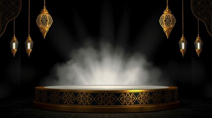 Elegant Gold Lanterns and Platform 3d Render