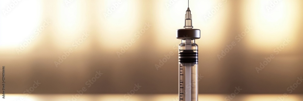 Poster minimalist composition featuring a syringe filled with botox in a neutral background setting. genera