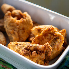Delicious breaded and fried fish served in a seafood portion