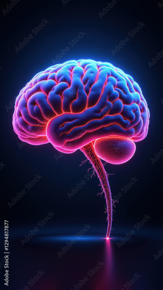 Poster a vivid and detailed 3d rendering of a human brain with intricate neural pathways, signifying artifi