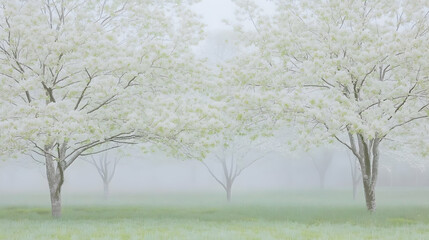 Obraz premium Misty Spring Trees in a Field