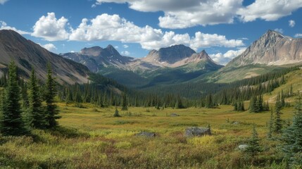 Obraz premium Majestic Mountain Valley Landscape Under a Summer Sky