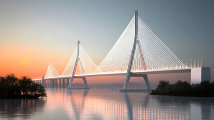 Obraz premium Modern Cable-Stayed Bridge at Dawn over River