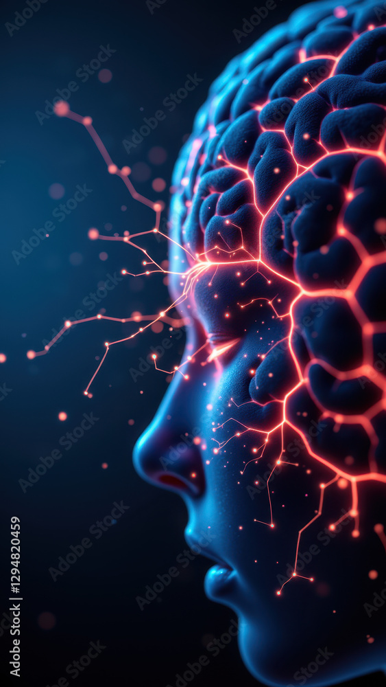 Poster brain with glowing neurons representing artificial intelligence.