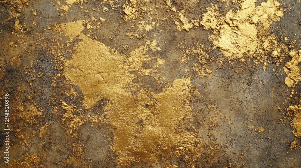 Poster a textured concrete wall displays a captivating blend of gold paint and rough surfaces, creating an 