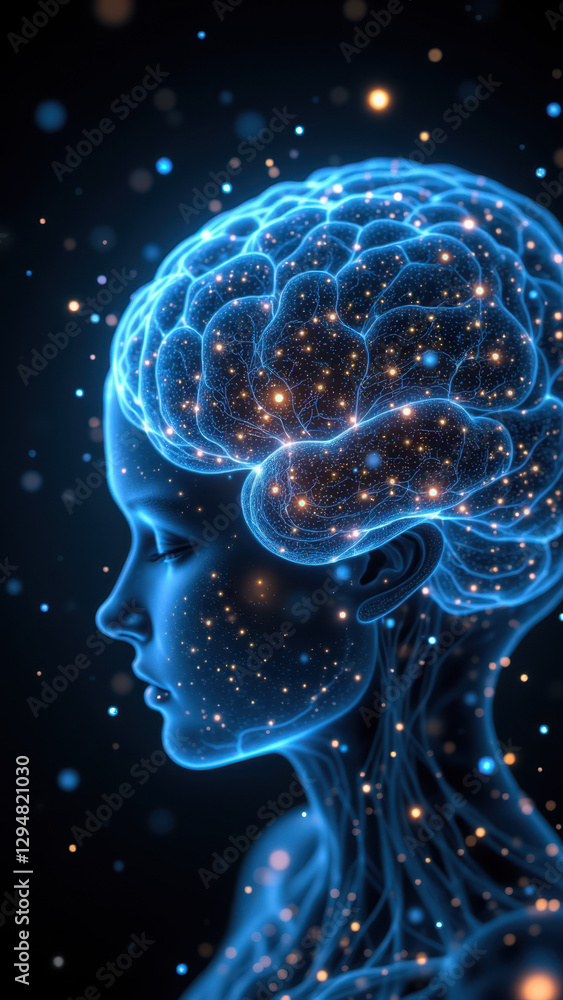 Poster image featuring a human head with an intricate neural network representation inside, symbolizing art
