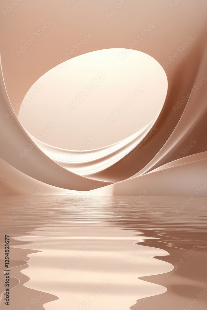 Poster abstract beige presentation. minimalist abstract flowing shapes in beige and cream with rippled refl