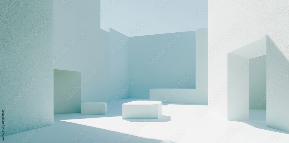 Poster a delicate and abstract light blue backdrop featuring intricate shadows from a window, perfect for p