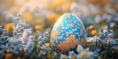 Vibrant Easter Egg Among Blossoming Flowers