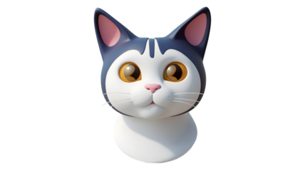 Cartoon Cat Head, Cute Kitten, 3D Render, Pet Illustration